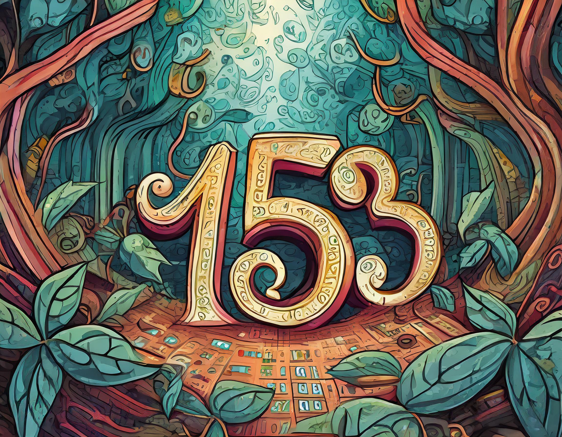 The number 153 (hundred and fifty three) in front for a forest. Generated with Adobe Firefly.
